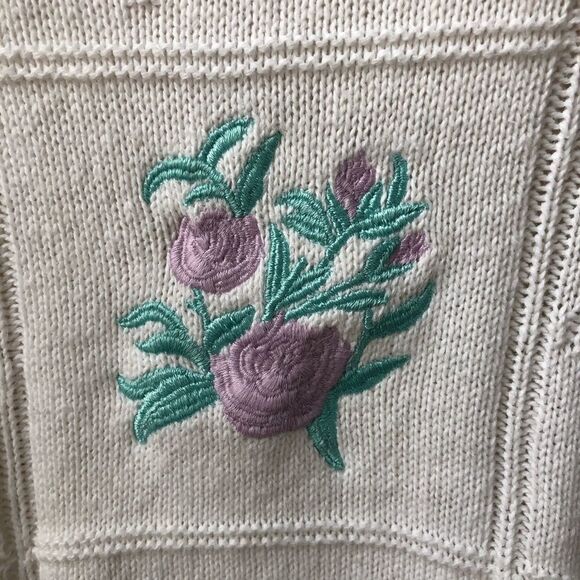 Vintage Embroidered Patchwork Cotton Sweater M - Picture 4 of 10